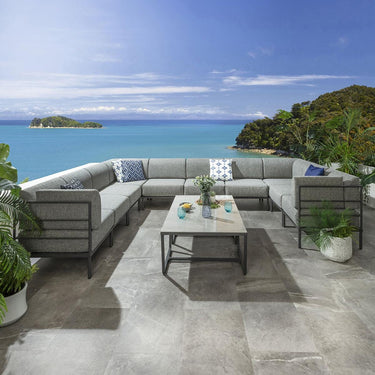 Quatropi Large Garden U-Shape Corner Sofa 10 Seat Outdoor Patio Grey Aluminium