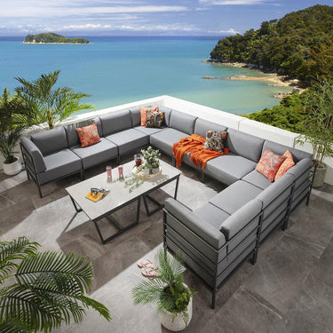Quatropi Large Garden U-Shape Corner Sofa 10 Seat Outdoor Patio Grey Aluminium