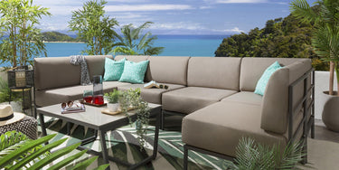 Quatropi Large Garden U-Shape Corner Sofa 6 Seat Outdoor Patio Beige Aluminium