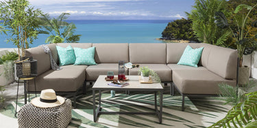 Quatropi Large Garden U-Shape Corner Sofa 6 Seat Outdoor Patio Beige Aluminium