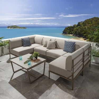 Quatropi Large Garden U-Shape Corner Sofa 6 Seat Outdoor Patio Cream Aluminium