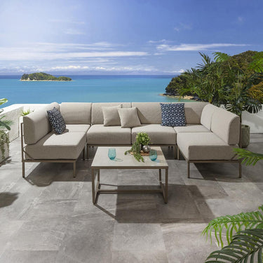 Quatropi Large Garden U-Shape Corner Sofa 6 Seat Outdoor Patio Cream Aluminium