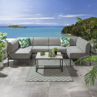 Quatropi Large Garden U-Shape Corner Sofa 6 Seat Outdoor Patio Grey Aluminium