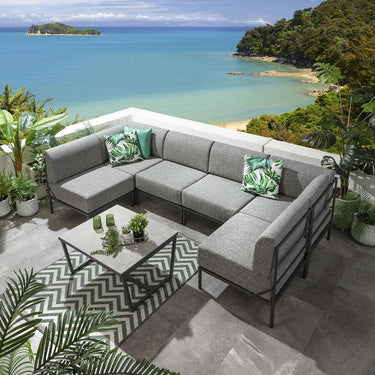 Quatropi Large Garden U-Shape Corner Sofa 6 Seat Outdoor Patio Grey Aluminium