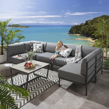 Quatropi Large Garden U-Shape Corner Sofa 6 Seat Outdoor Patio Grey Aluminium
