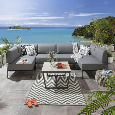 Quatropi Large Garden U-Shape Corner Sofa 6 Seat Outdoor Patio Grey Aluminium
