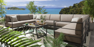 Quatropi Large Garden U-Shape Corner Sofa 8 Seat Outdoor Patio Beige Aluminium