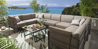 Quatropi Large Garden U-Shape Corner Sofa 8 Seat Outdoor Patio Beige Aluminium