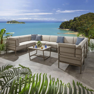 Quatropi Large Garden U-Shape Corner Sofa 8 Seat Outdoor Patio Cream Aluminium