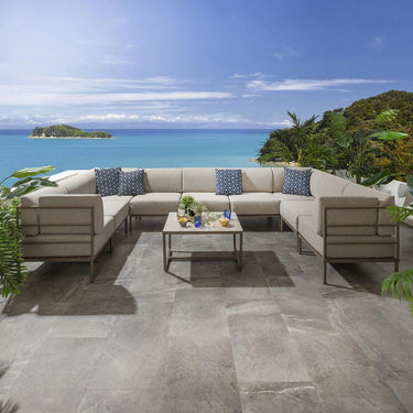 Quatropi Large Garden U-Shape Corner Sofa 8 Seat Outdoor Patio Cream Aluminium