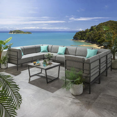 Quatropi Large Garden U-Shape Corner Sofa 8 Seat Outdoor Patio Grey Aluminium