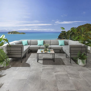 Quatropi Large Garden U-Shape Corner Sofa 8 Seat Outdoor Patio Grey Aluminium