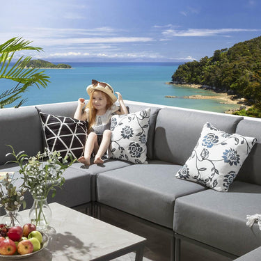 Quatropi Large Garden U-Shape Corner Sofa 8 Seat Outdoor Patio Grey Aluminium