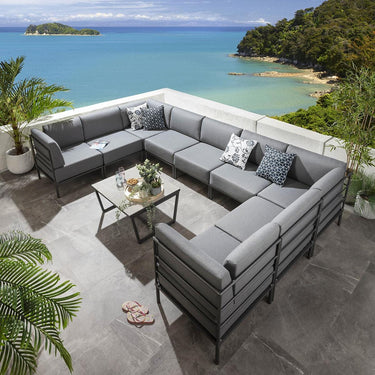 Quatropi Large Garden U-Shape Corner Sofa 8 Seat Outdoor Patio Grey Aluminium