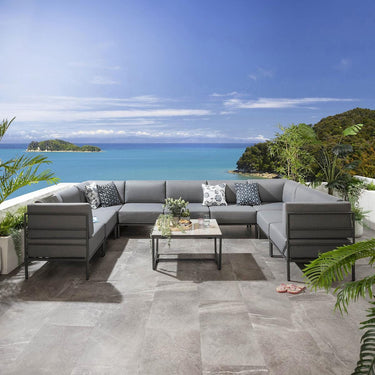 Quatropi Large Garden U-Shape Corner Sofa 8 Seat Outdoor Patio Grey Aluminium