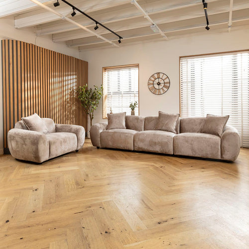 Maddie Modern 3 Seater Sofa & Cuddler Armchair Set Bubbly Warm Grey Beige 312x96cm 1A