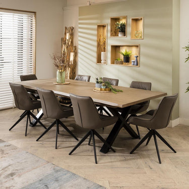 Quatropi Large Industrial Live Edge Wooden 8 Chair Dining Set Grey Leather 260cm