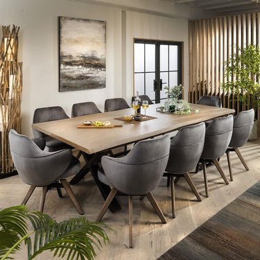 Quatropi Large Modern 10 Seat Stained Live Edge Solid Wooden Dining Set Grey
