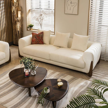 Quatropi Large Modern 3 Seater Sofa Designer Settee Couch Cream Chenille Fabric