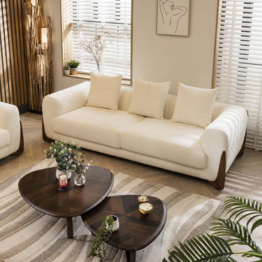Quatropi Large Modern 3 Seater Sofa Designer Settee Couch Cream Chenille Fabric