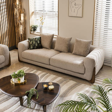 Quatropi Large Modern 3 Seater Sofa Designer Settee Couch Mink Chenille Fabric