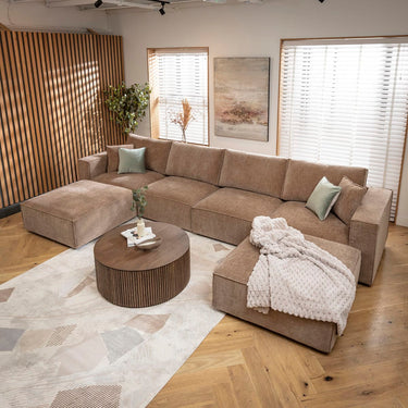 Quatropi Large Modern 4 Seater Modular Chaise Sofa Settee Beige 398x196cm