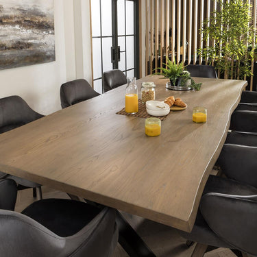 Quatropi Large Modern 8 Seat Stained Live Edge Solid Wooden Dining Set Grey