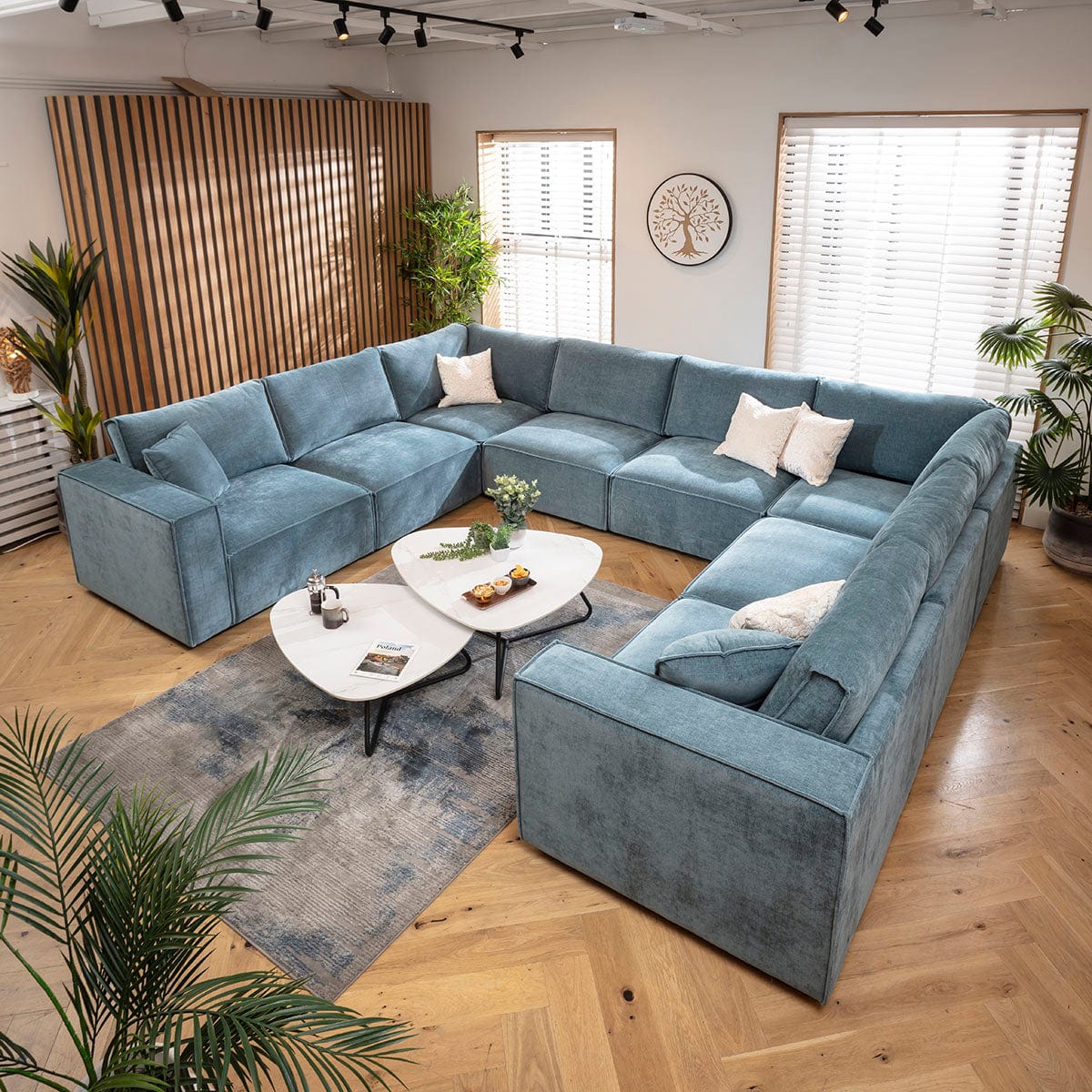 Large U Shape Corner Sofa 8 Seater Modular Settee Aqua Blue Fabric Large U Shape Corner Sofa 8 Seater Modular Settee Aqua Blue Fabric