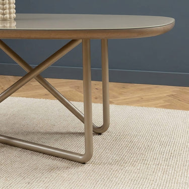 Quatropi Large Modern 8 Seater Oval Dining Room Table Champagne Gold 240cm x 120cm