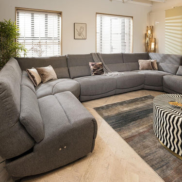 Quatropi Large Modern 8 Seater Recliner U-Shape Corner Sofa Set Grey Fabric U2R