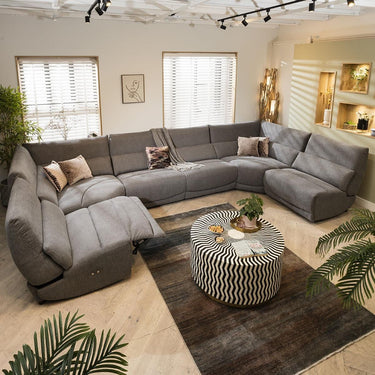 Quatropi Large Modern 8 Seater Recliner U-Shape Corner Sofa Set Grey Fabric U2R