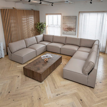 Quatropi Large Modern Beige Leather Modular U-Shape Sofa 8 Seater Cinema Settee