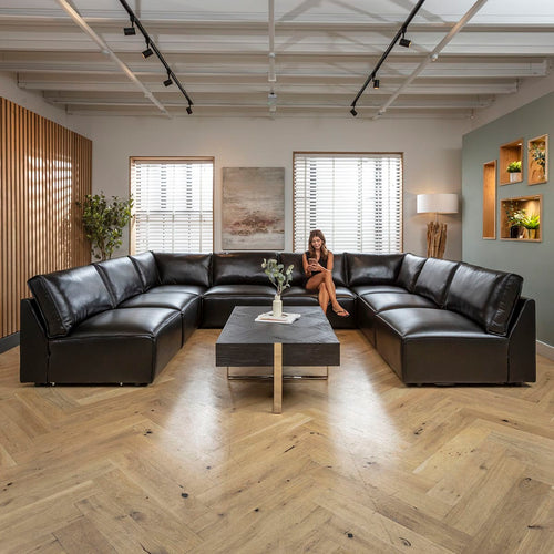 Rupert Leather 8 Seater Modular U-Shape Cinema Sofa Carbon Black 374x276cm 18
