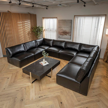 Quatropi Large Modern Black Leather Modular U-Shape Sofa 8 Seater Cinema Settee