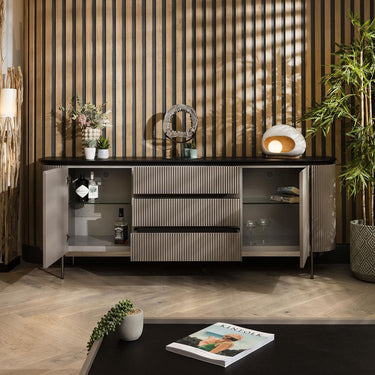 Quatropi Large Modern Cabinet Mid Century Sideboard Cabinet Buffet Taupe 210cm