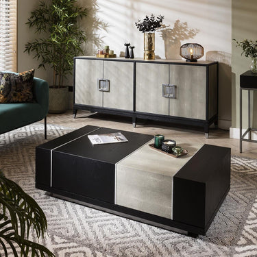 Quatropi Large Modern Coffee Table Rectangular Shagreen Black Oak Wood 130x70cm