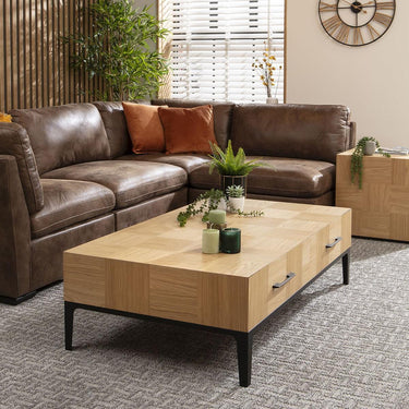 Quatropi Large Modern Geometric Wooden Coffee Table with Storage Drawers 140x80cm