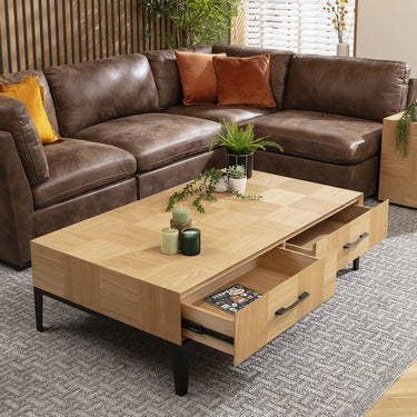 Quatropi Large Modern Geometric Wooden Coffee Table with Storage Drawers 140x80cm