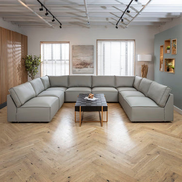 Quatropi Large Modern Grey Leather Modular U-Shape Sofa 8 Seater Cinema Settee