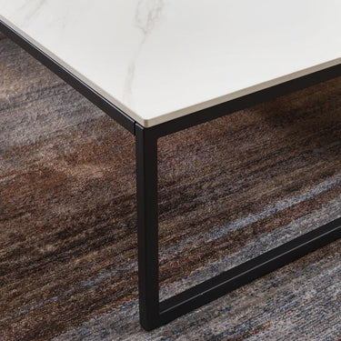Quatropi Large Modern Industrial Coffee Table Marble Effect 90x145cm White