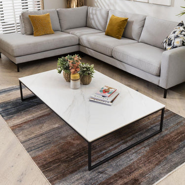 Quatropi Large Modern Industrial Coffee Table Marble Effect 90x145cm White