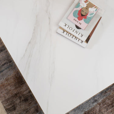 Quatropi Large Modern Industrial Coffee Table Marble Effect 90x145cm White
