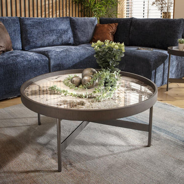 Quatropi Large Modern Round Glass Coffee Table White Marble Effect 90cm