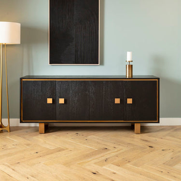 Quatropi Large Modern Sideboard Buffet Cabinet Black Oak Gold 200cm