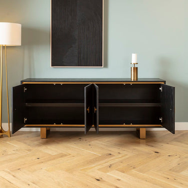 Quatropi Large Modern Sideboard Buffet Cabinet Black Oak Gold 200cm