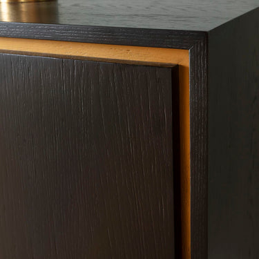 Quatropi Large Modern Sideboard Buffet Cabinet Black Oak Gold 200cm