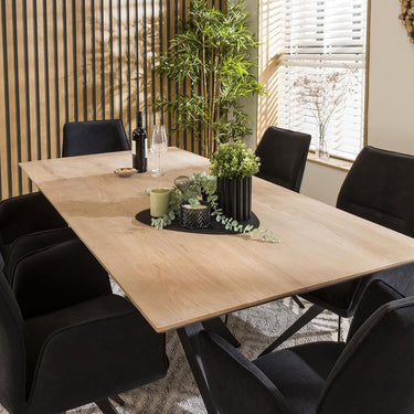 Quatropi Large Modern Solid Natural Wooden 6 Seat Dining Set Black Velvet 190cm