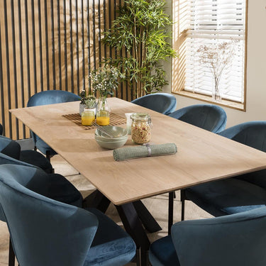 Quatropi Large Modern Solid Natural Wooden 8 Chair Dining Set Blue Velvet 190cm