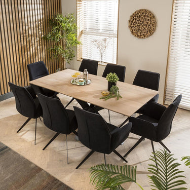 Quatropi Large Modern Solid Natural Wooden 8 Seat Dining Set Black Velvet 190cm