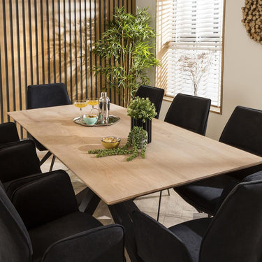 Quatropi Large Modern Solid Natural Wooden 8 Seat Dining Set Black Velvet 190cm